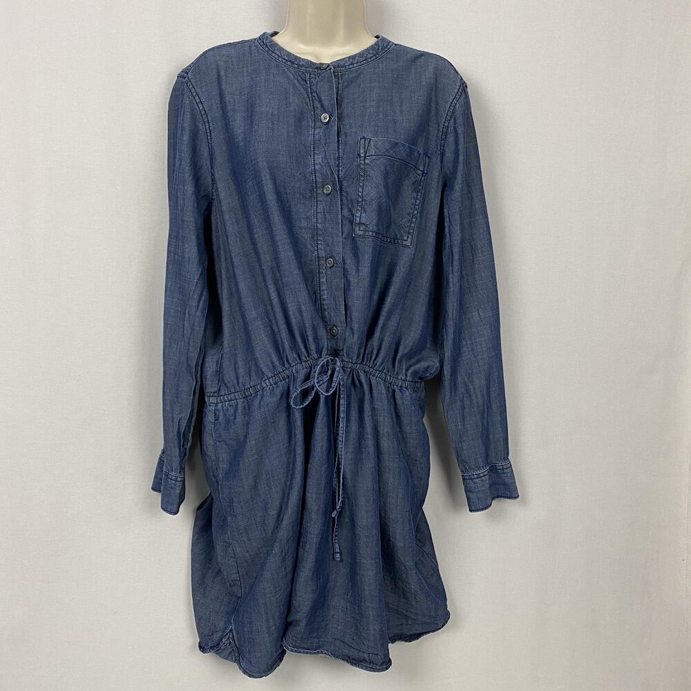 Gap Shirt Dress Womens XL Blue Chambray Tencel Cinched Waist Pockets Long Sleeve - Picture 2 of 16